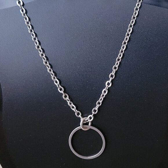 CIRCLE Stainless Steel Charm Chain Necklace 18" Minimalist 14mm round - Picture 4 of 16
